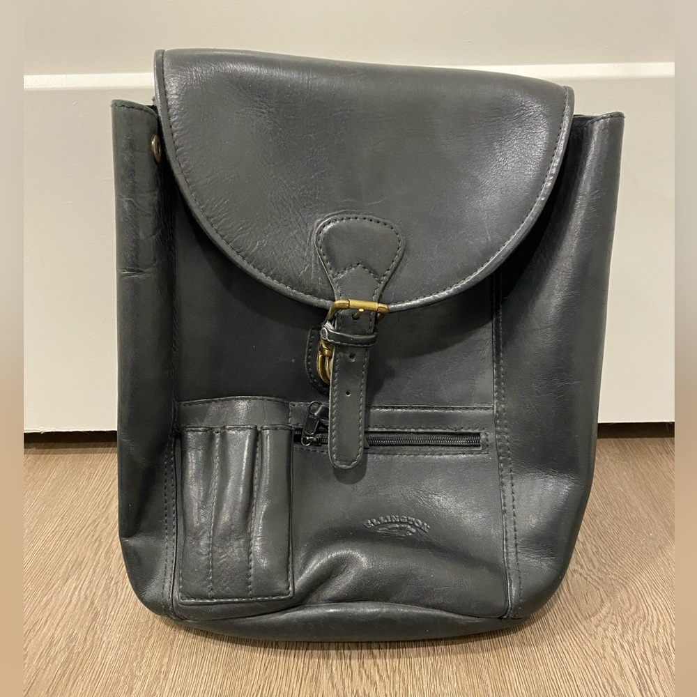 Black Leather Backpack With Two Sections Inside -… - image 1